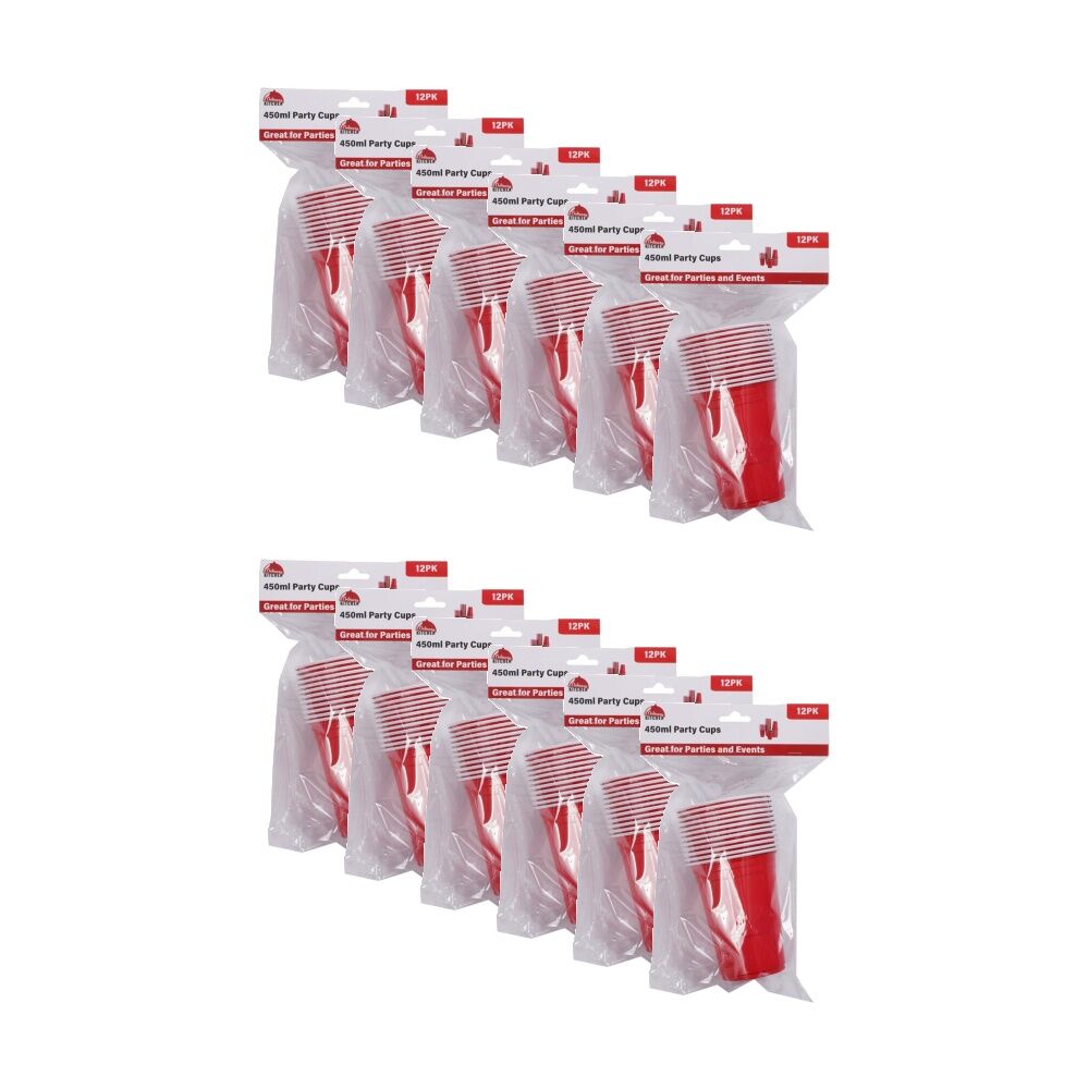 12x 12pc Culinary Kitchen Reusable Party Cups Value Set 450ml Red