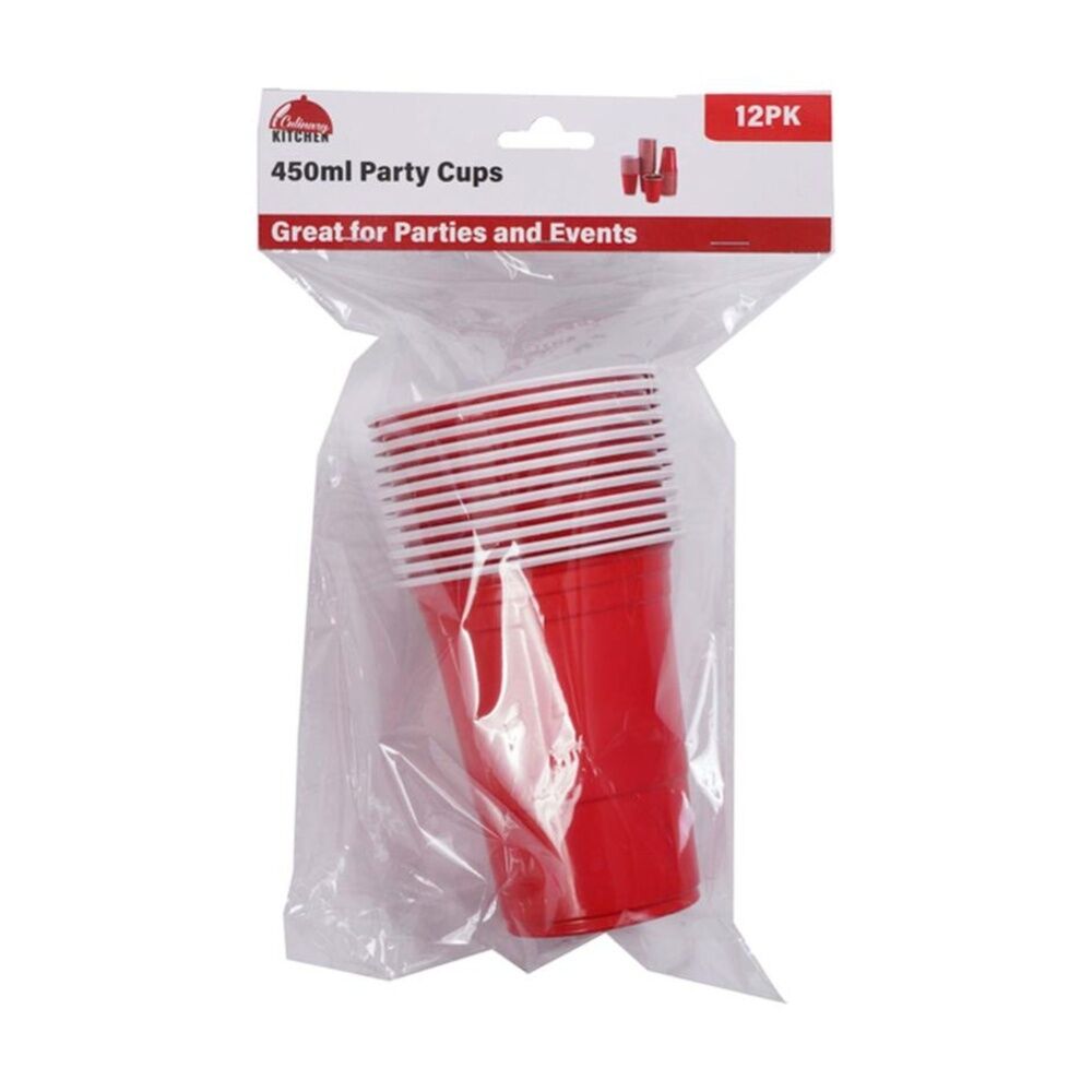 24x 12pc Culinary Kitchen Reusable Party Cups Value Set 450ml Red