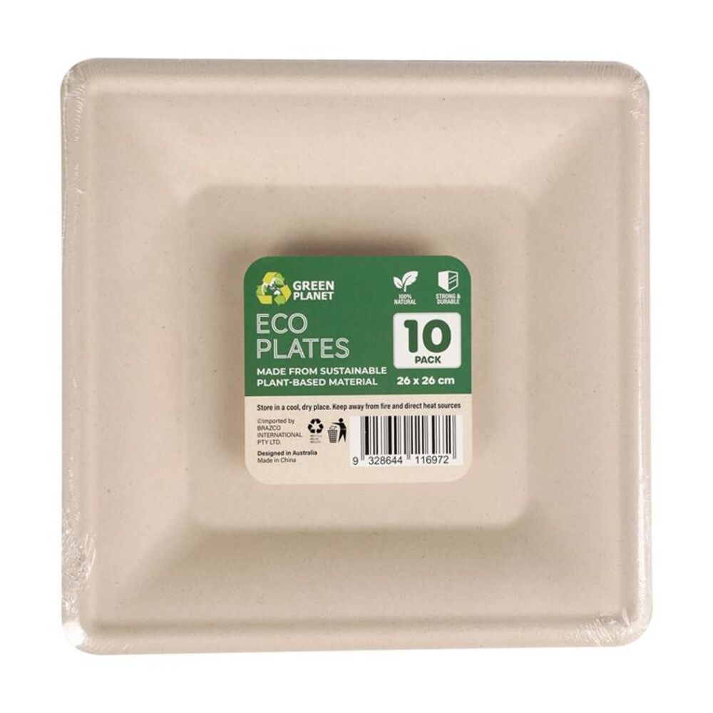24x 10pc Braz Earth Friendly Square Plates Tableware Servware 26x26cm Beige