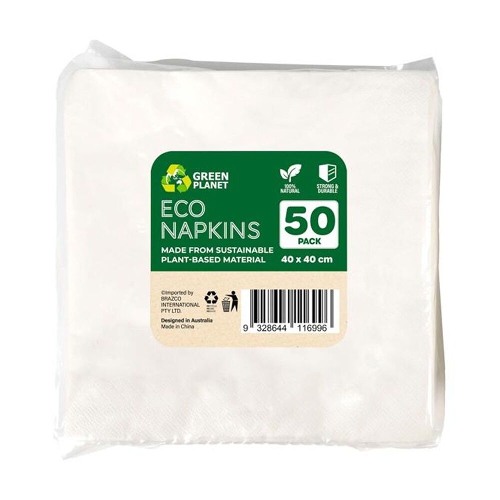 12x 50pc Braz Earth Sustainable Plant-Based Durable Napkins 40x40cm White