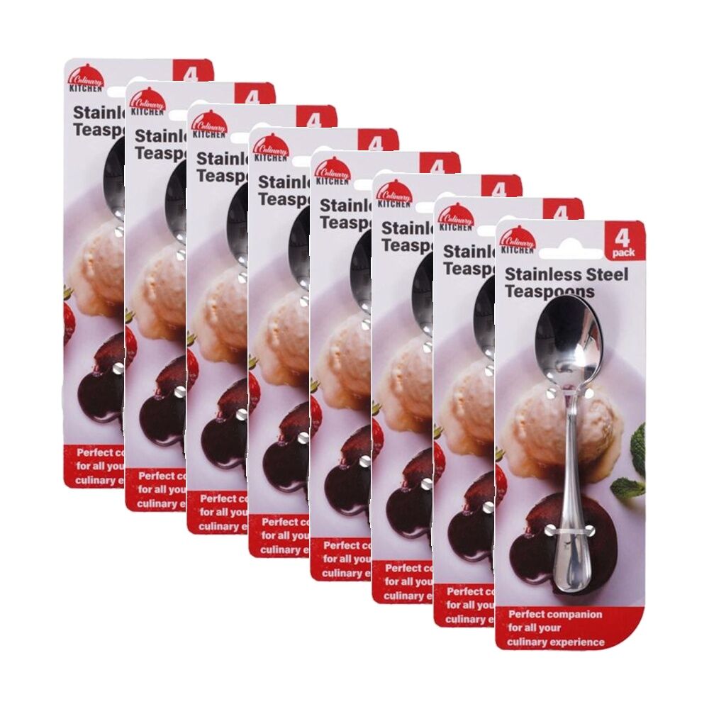 8x 4pc Braz Stainless Steel Deluxe Teaspoons Set Kitchen Cutlery 20cm Silver