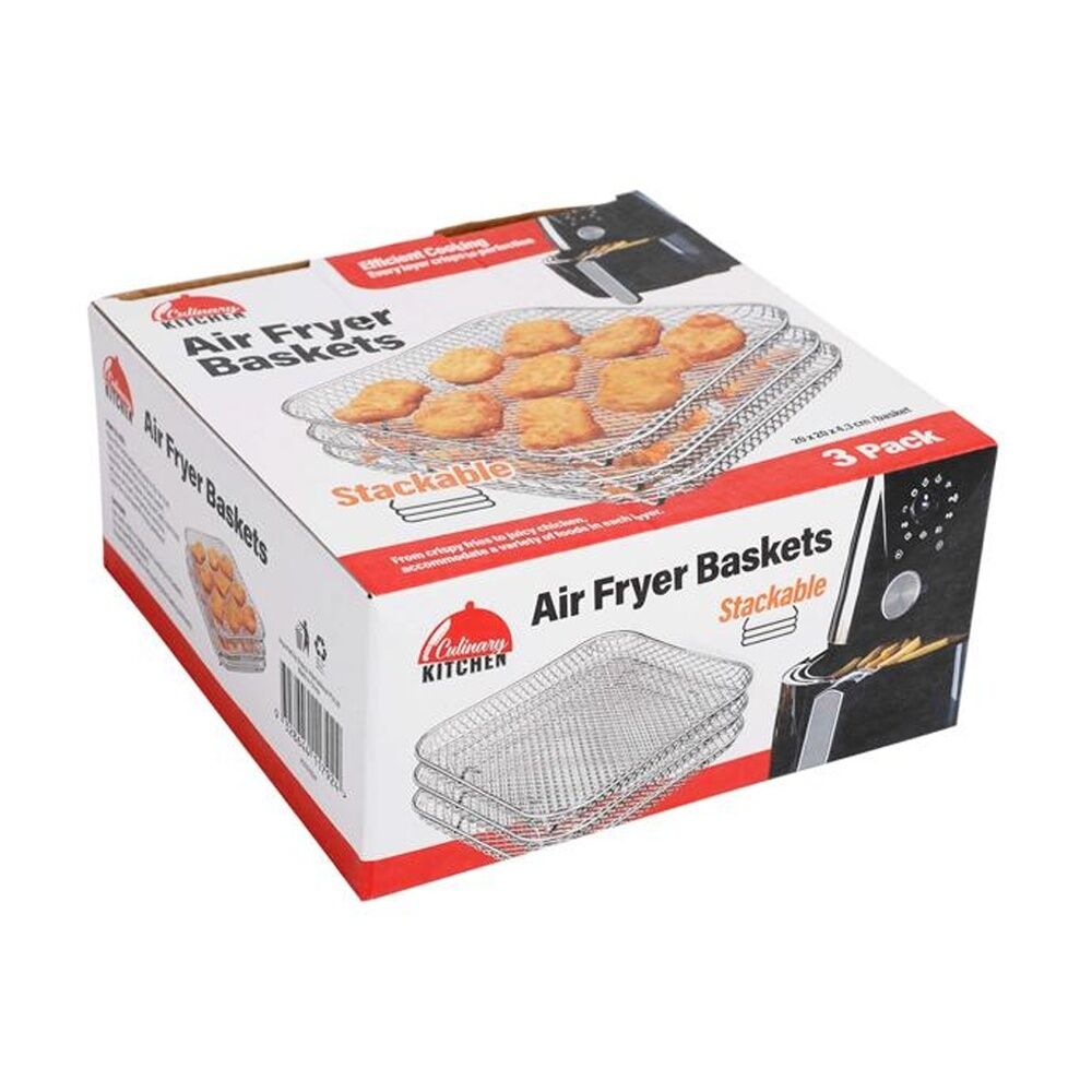 2x 3pc Braz Square Stackable Air Fryer Wire Mesh Baskets 3 Level