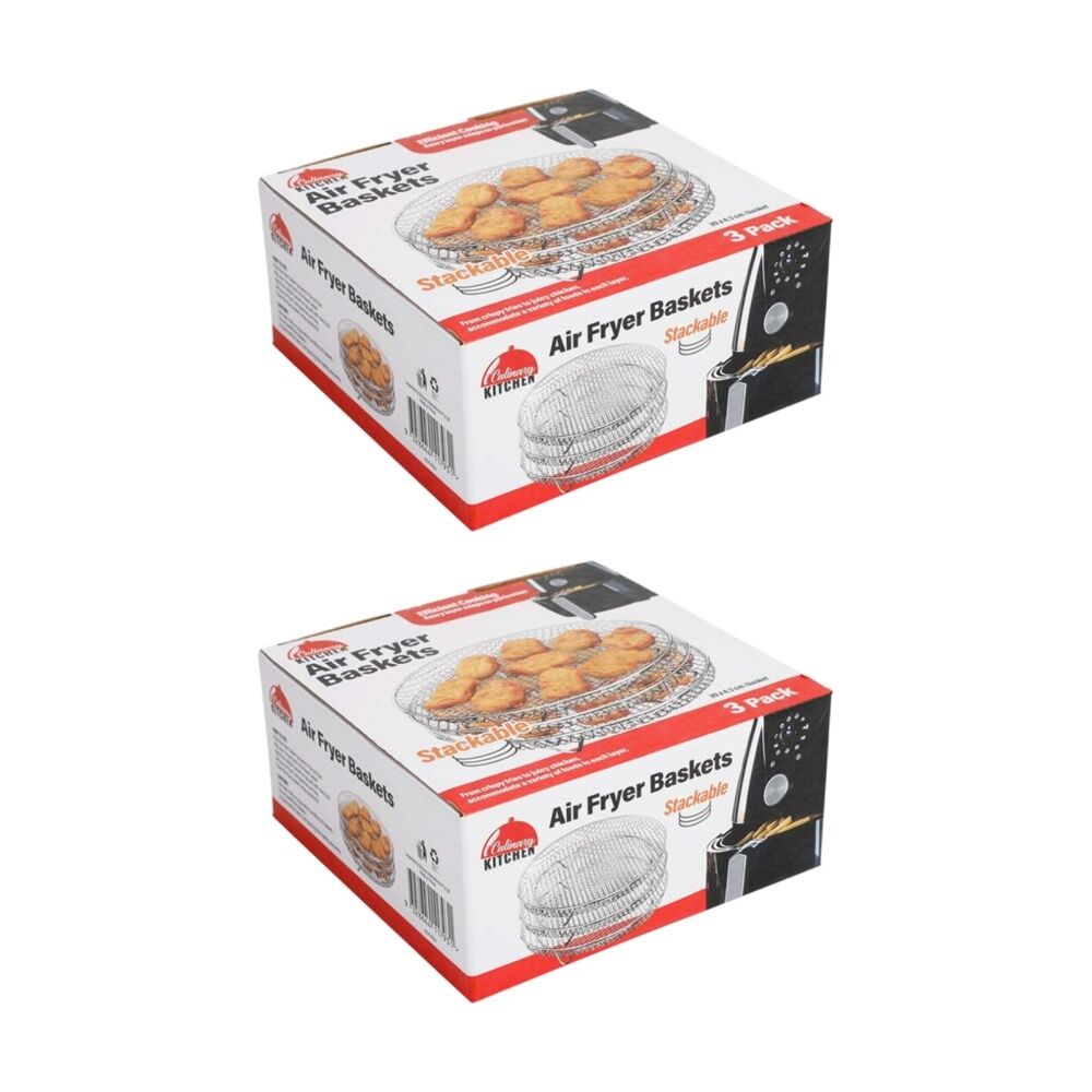 2x 3pc Braz Round Stackable Air Fryer Wire Mesh Baskets 3 Level