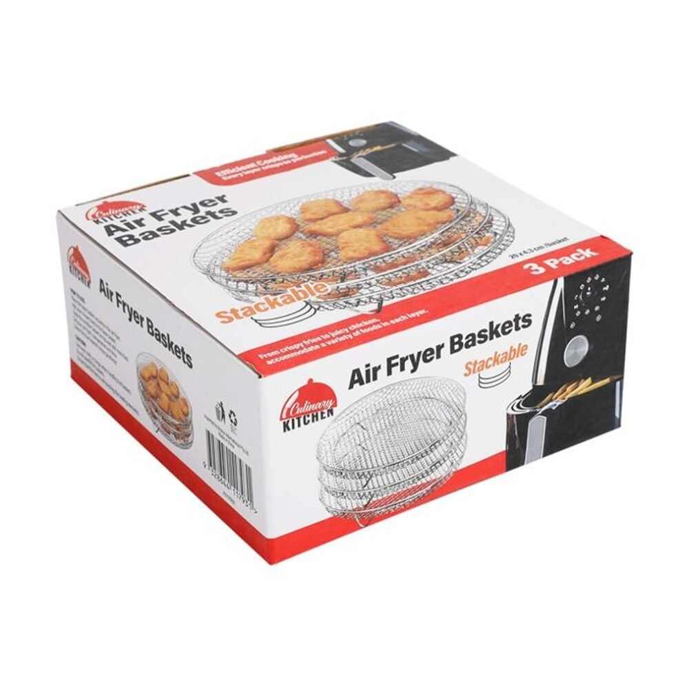 2x 3pc Braz Round Stackable Air Fryer Wire Mesh Baskets 3 Level
