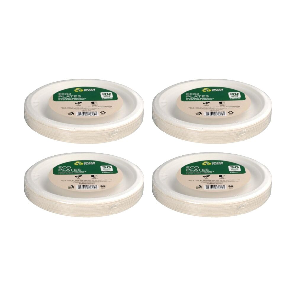 4x 30pc Braz Earth Friendly Disposable Round Plates Tableware Serveware 23cm