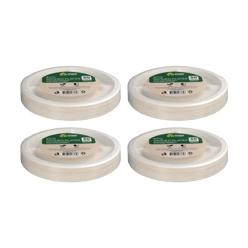 4x 30pc Braz Earth Friendly Disposable Round Divided Plates Tableware 23cm