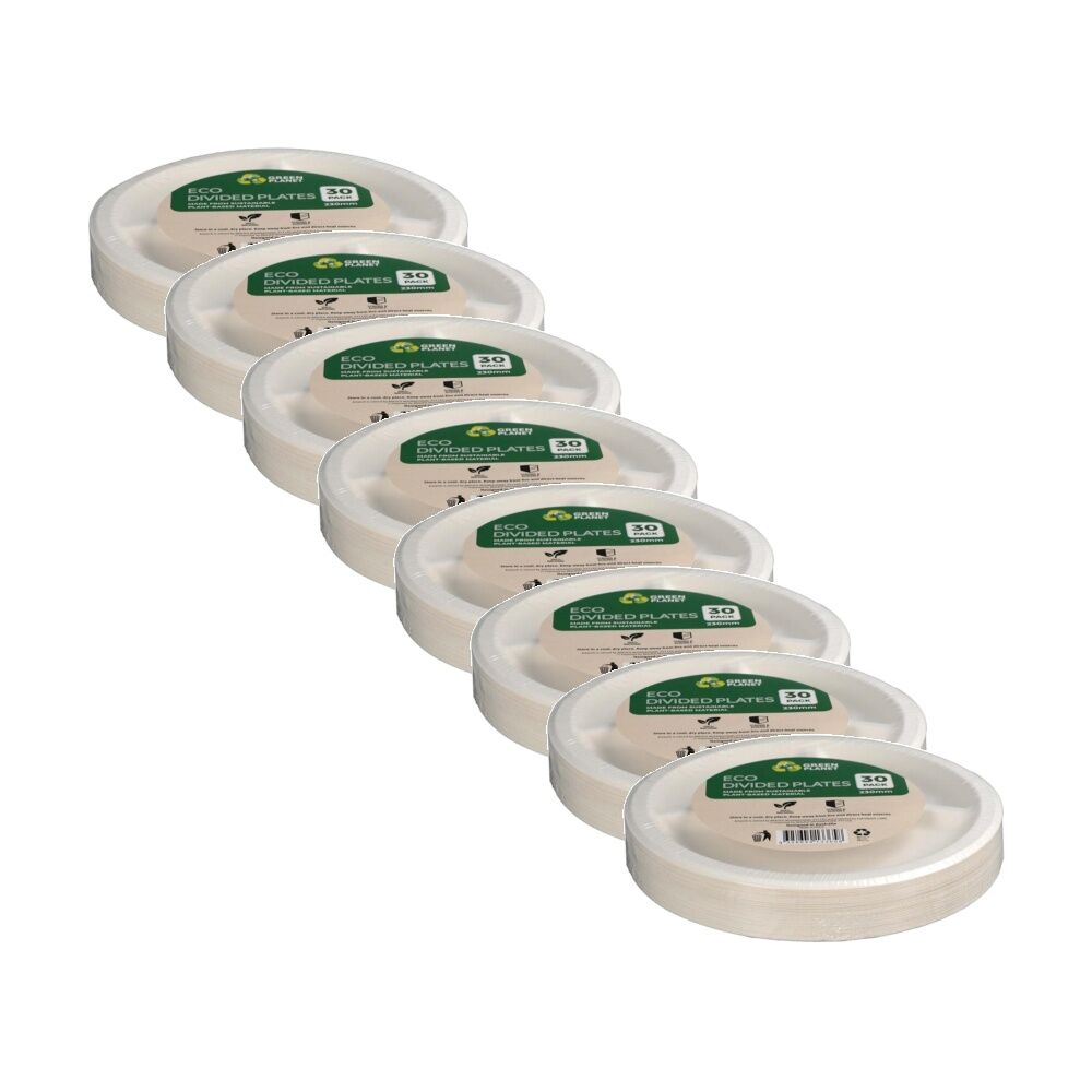 8x 30pc Braz Earth Friendly Disposable Round Divided Plates Tableware 23cm