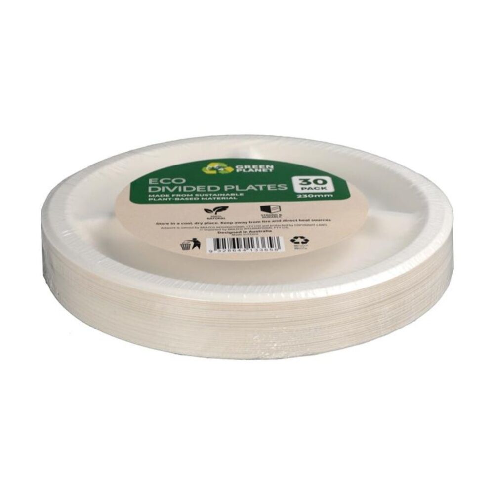 8x 30pc Braz Earth Friendly Disposable Round Divided Plates Tableware 23cm