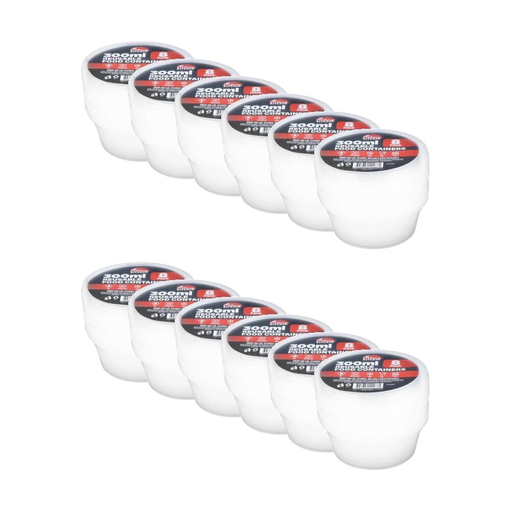 12x 8pc Braz Reusable Round Food Storage Containers W/ Lids 300ml Clear