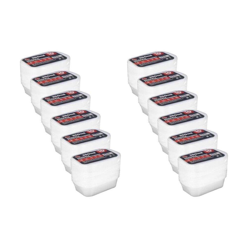 12x 10pc Braz Reusable Rectangular Food Storage Containers W/ Lids 350ml Clear