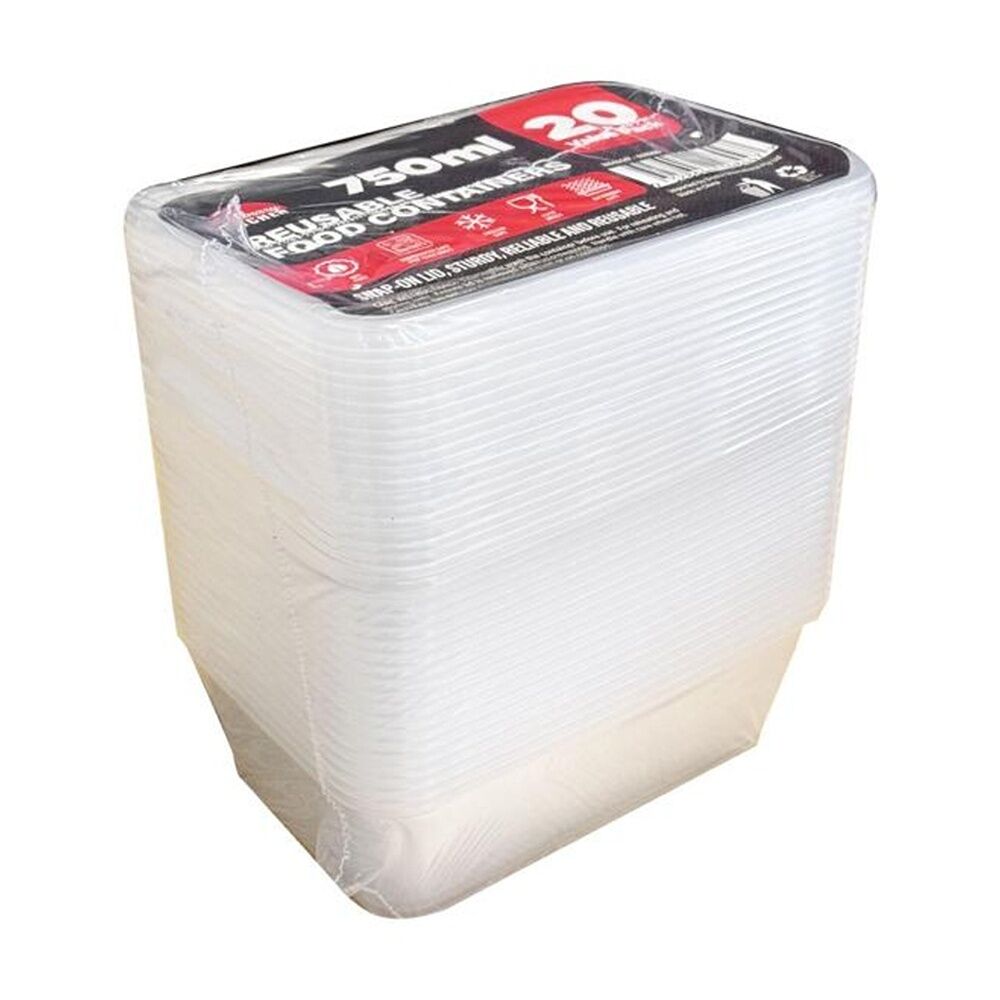 4x 20pc Braz Reusable Rectangular Food Storage Containers W/ Lids 750ml Clear