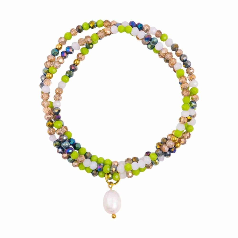 Kiki Oracle Crystal Wrap Jewellery Bracelet Necklace Green White Gold