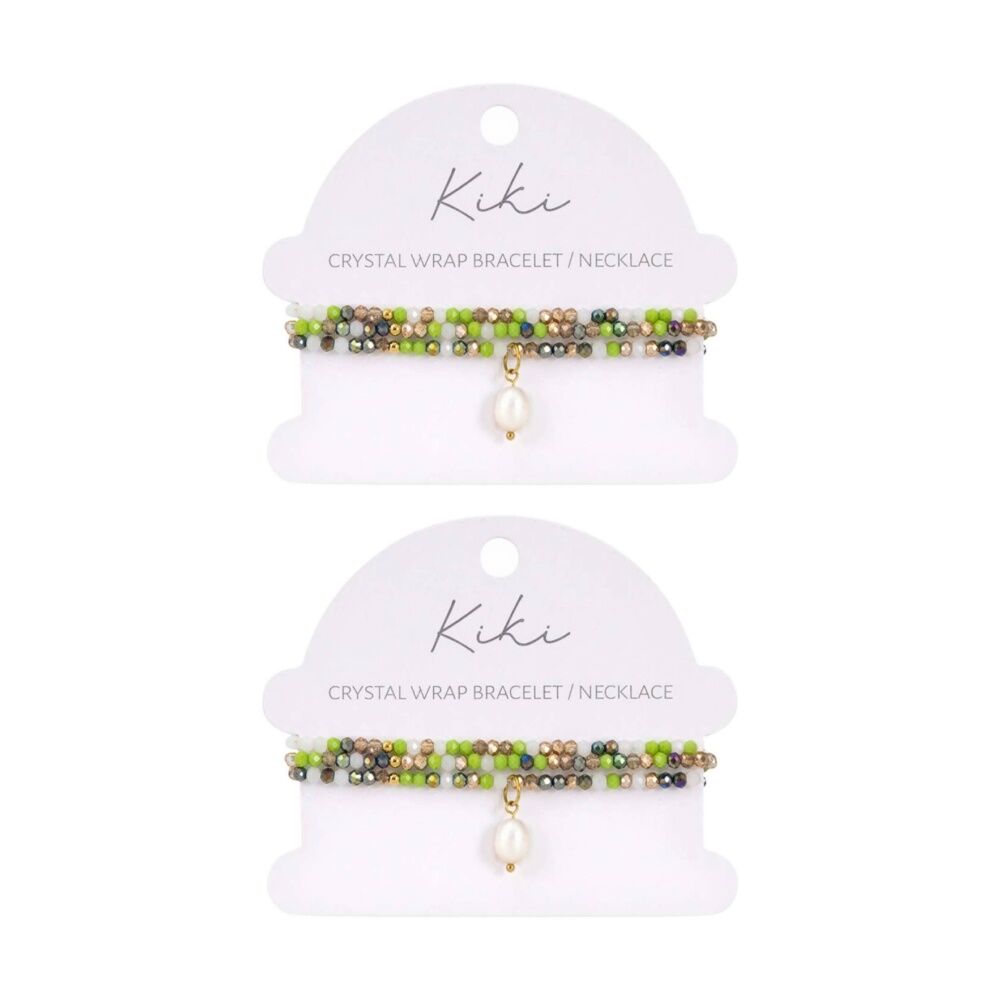 2PK Kiki Oracle Crystal Wrap Jewellery Bracelet Necklace Green White Gold