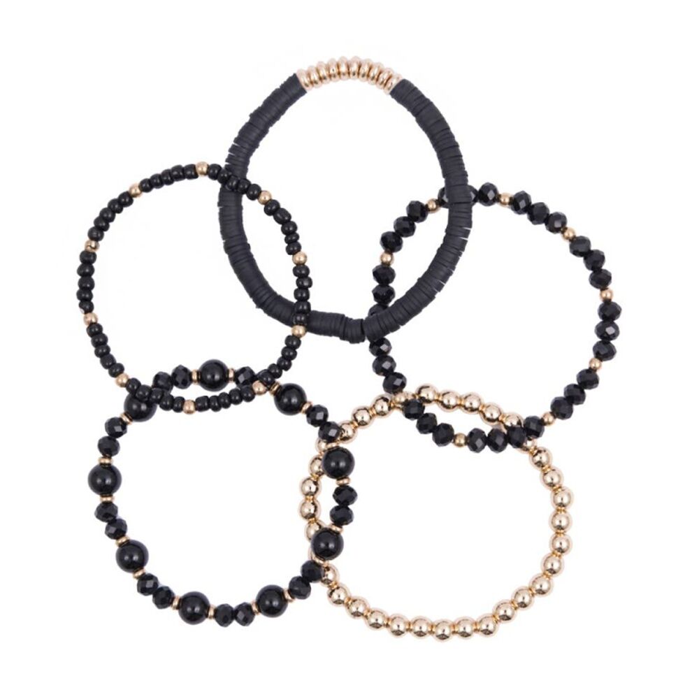 2x 5pc Kiki Midnight Drift Bracelet Glass Beaded Fashion Set Black Gold