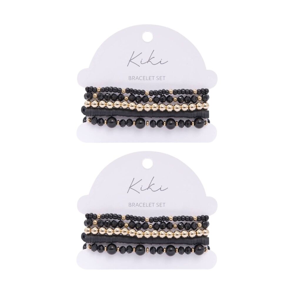 2x 5pc Kiki Midnight Drift Bracelet Glass Beaded Fashion Set Black Gold
