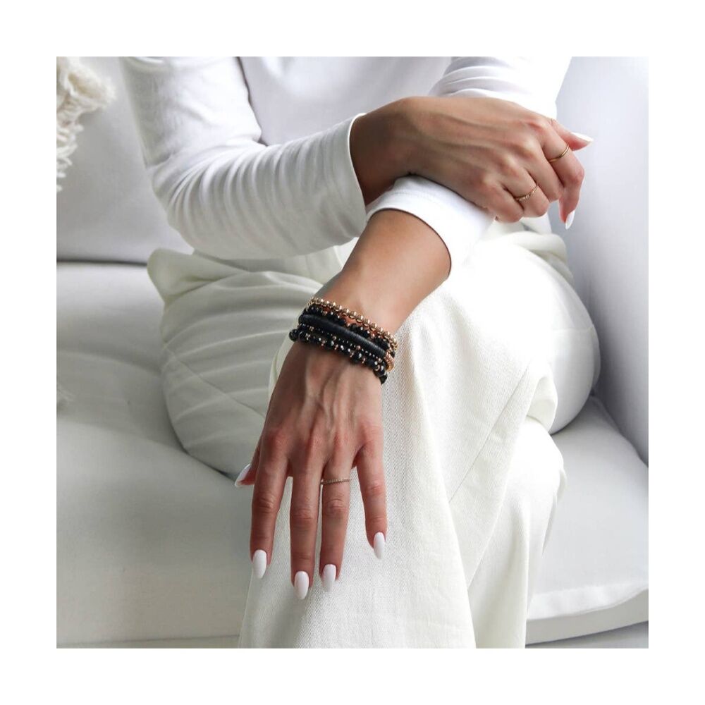 5pc Kiki Midnight Drift Bracelet Glass Beaded Fashion Set Black Gold