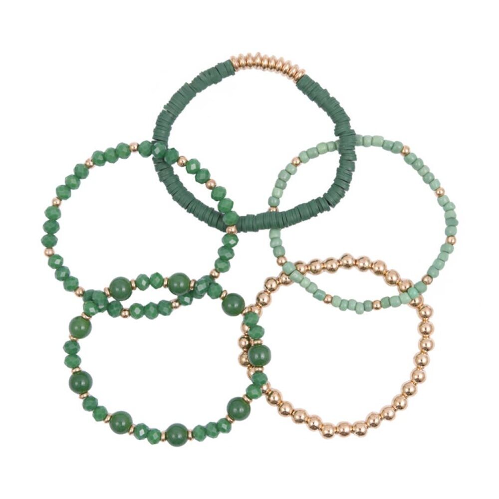 2x 5pc Kiki Verdant Spell Bracelet Glass Beads Fashion Set Green Gold