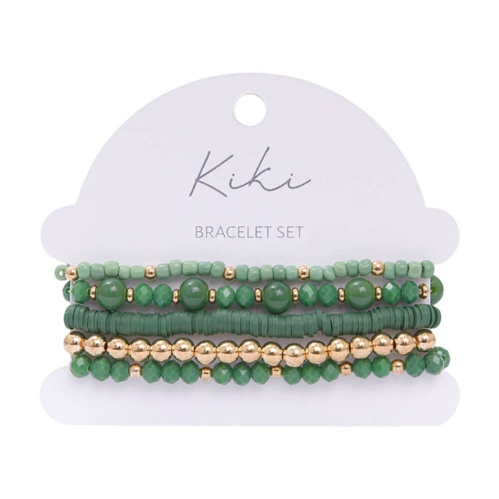 2x 5pc Kiki Verdant Spell Bracelet Glass Beads Fashion Set Green Gold