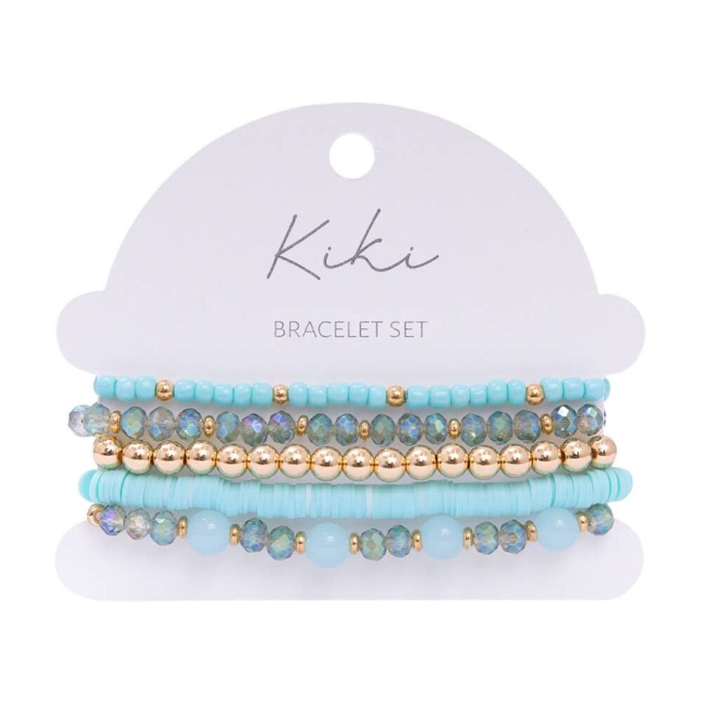 5pc Kiki Mirage Bracelet Glass Beaded Collection Set Blue Gold