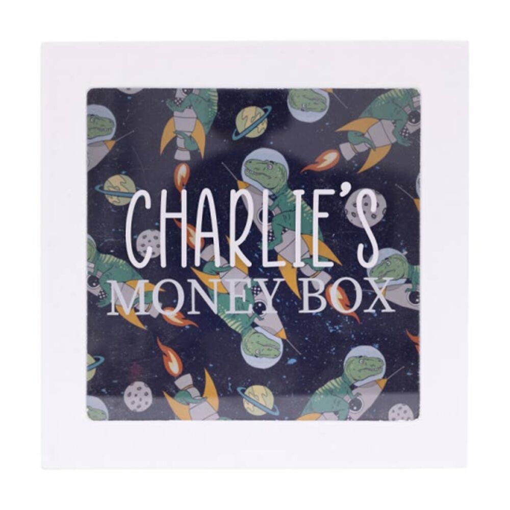 2PK Splosh Kids Money Box Charlie Personalised White Dark Blue 13x5x13cm