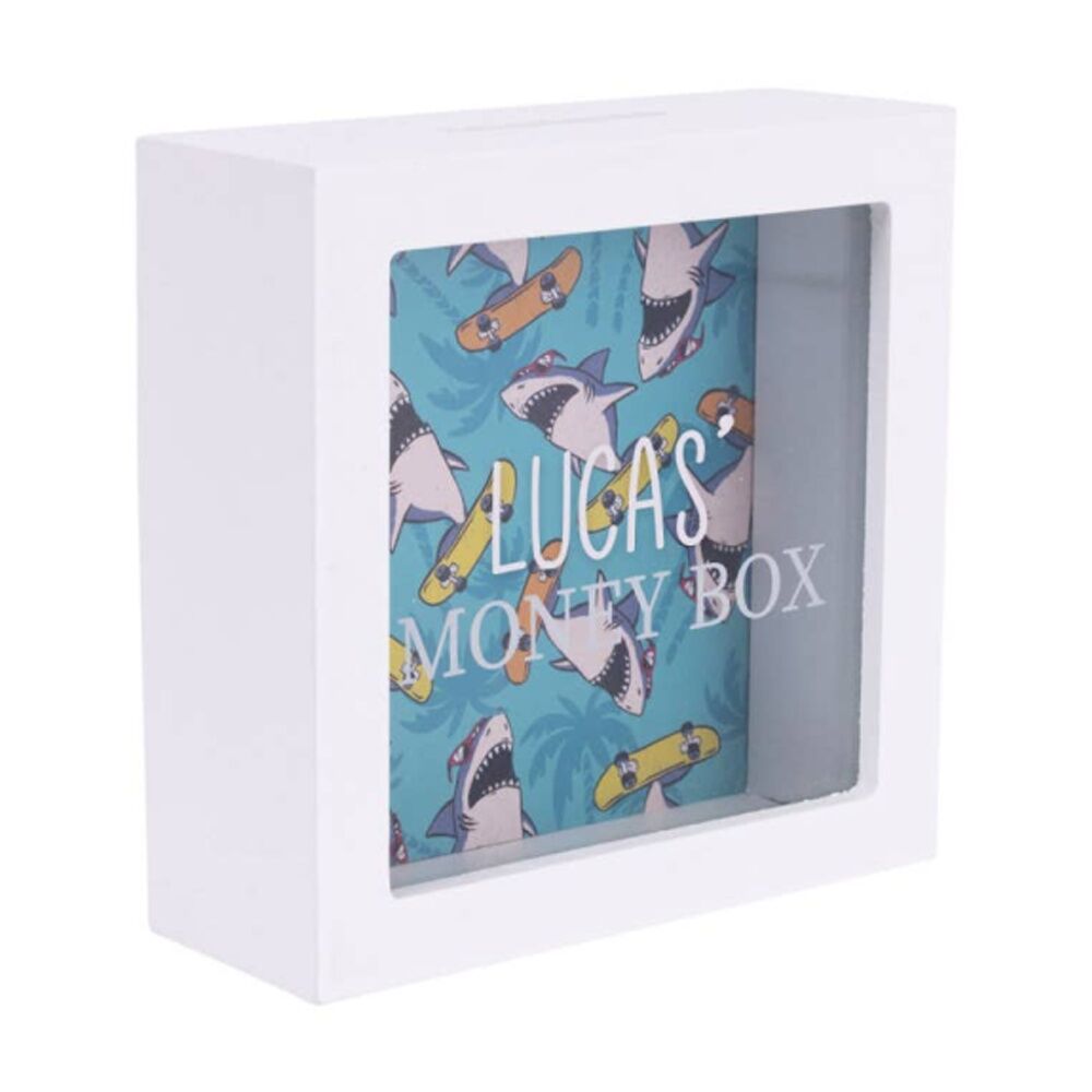 Splosh Kids Money Box Lucas Personalised Wooden Green White 13x5x13cm