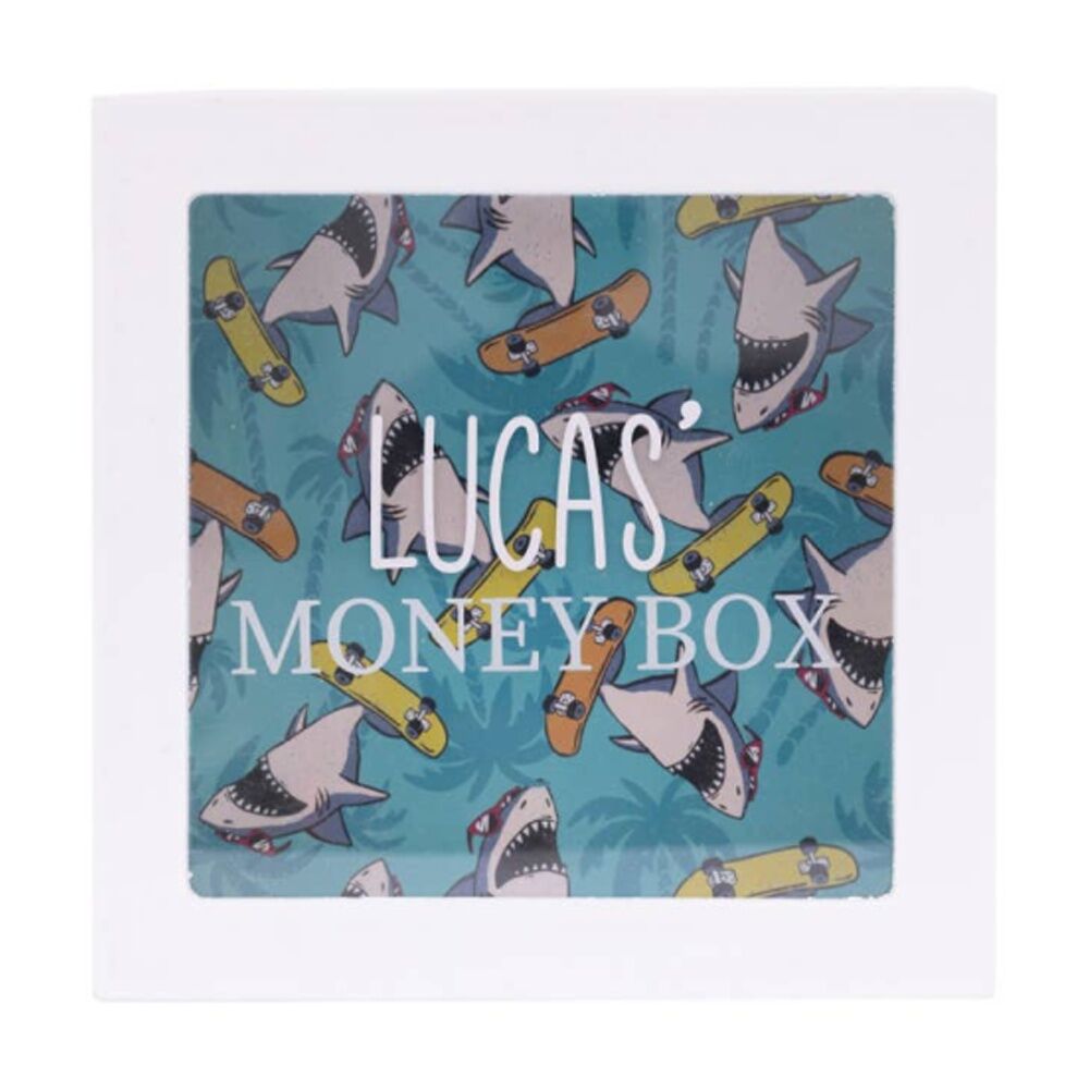 Splosh Kids Money Box Lucas Personalised Wooden Green White 13x5x13cm