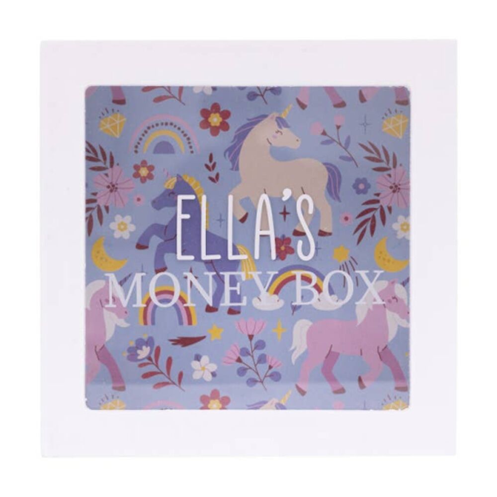 Splosh Kids Money Box Ella Personalised Name White Blue 13x5x13cm