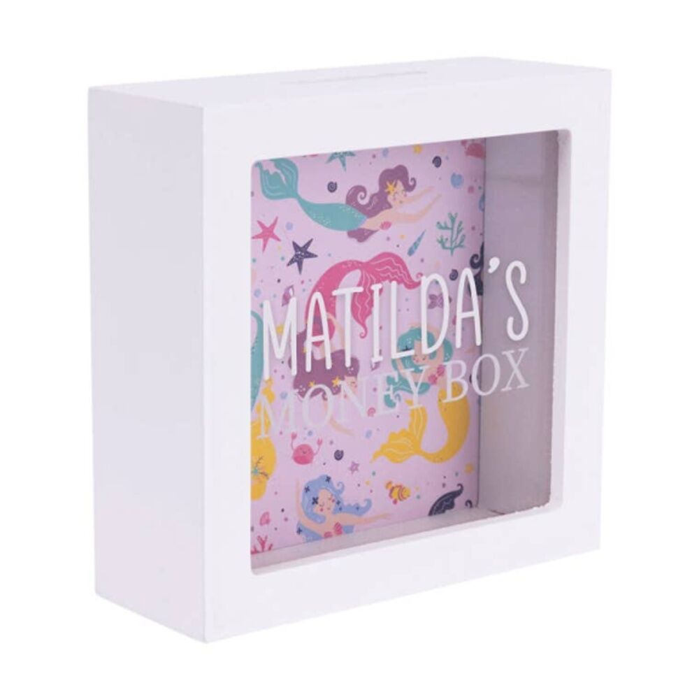 Splosh Kids Money Box Matilda Personalised Name White Pink 13x5x13cm