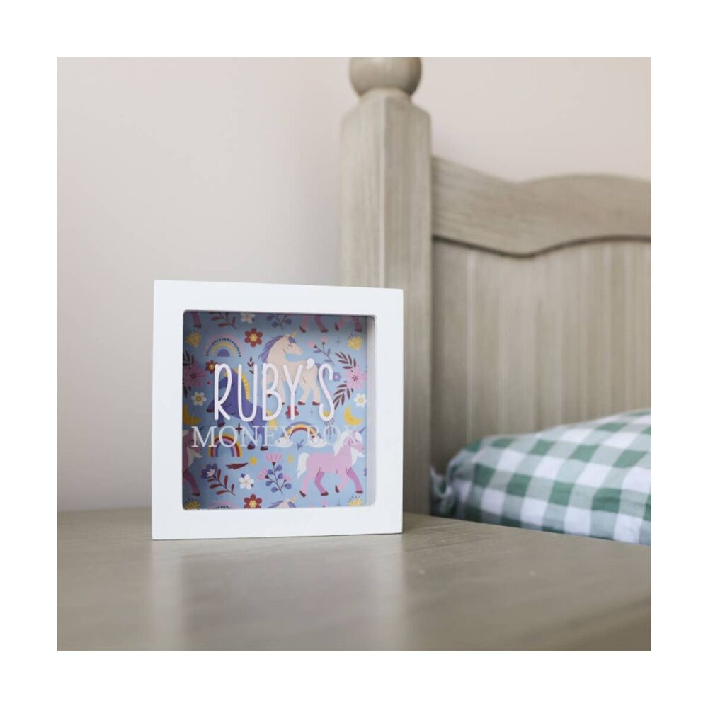 2PK Splosh Kids Money Box Ruby Personalised Name White Blue 13x5x13cm