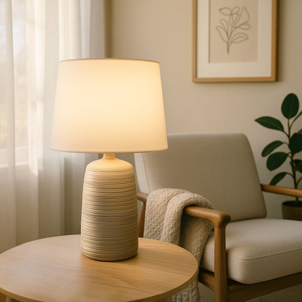 Urban Style Keira Table Lamp Ceramic Base Fabric Shade Decor Cream