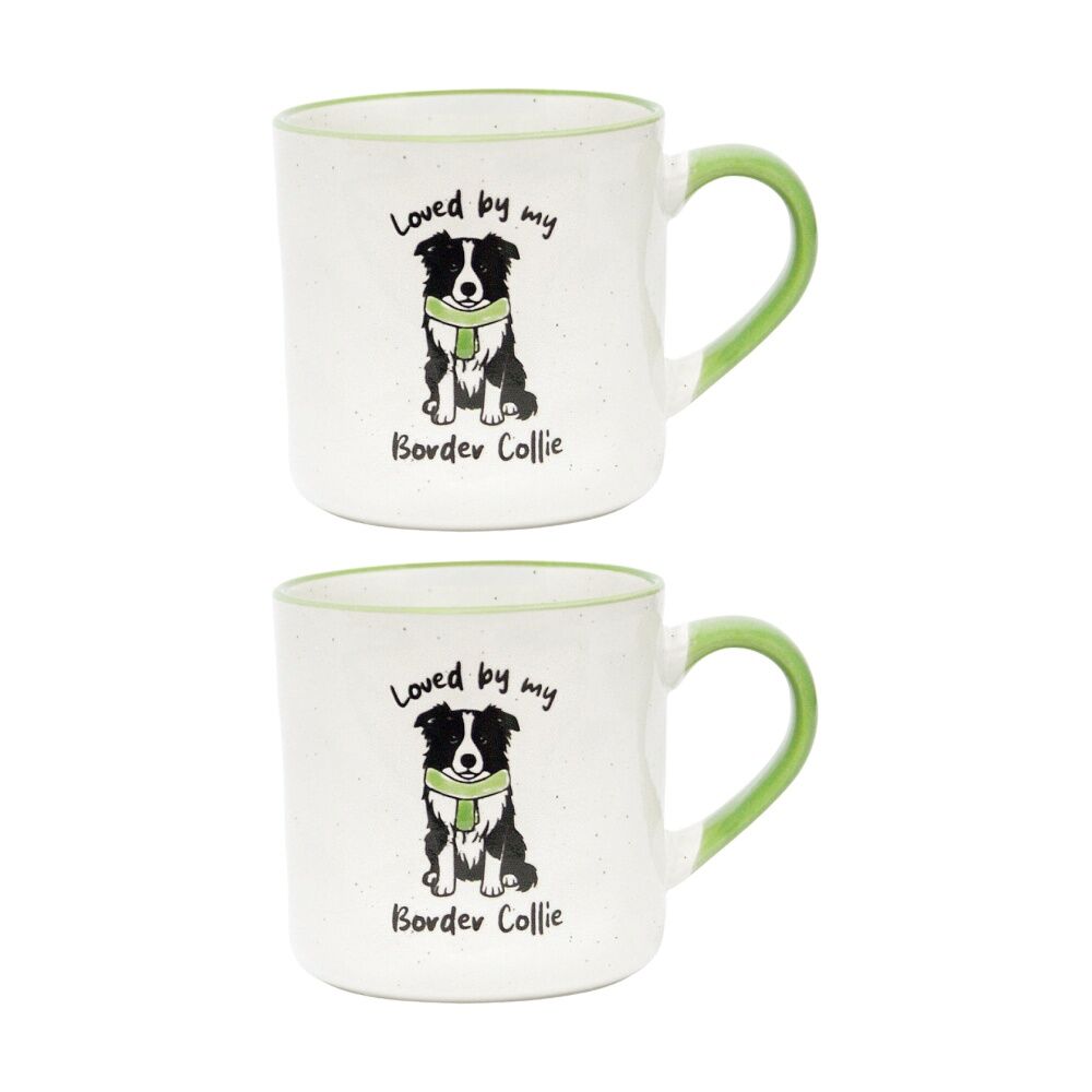 2PK Loved By My Pet Mugs Border Collie Ceramic Drinking Mug 380ml