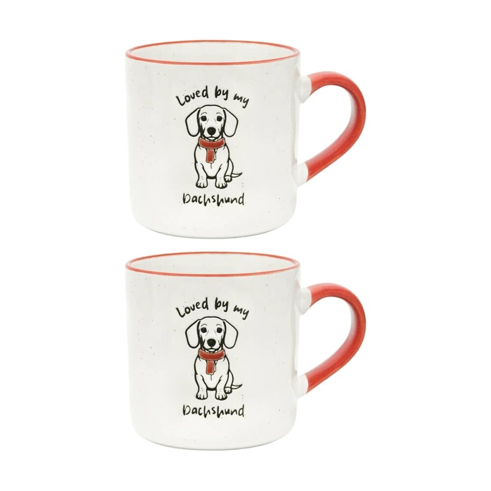2PK Loved By My Pet Mugs Dachshund Ceramic Drinking Mug Kitchenware 380ml