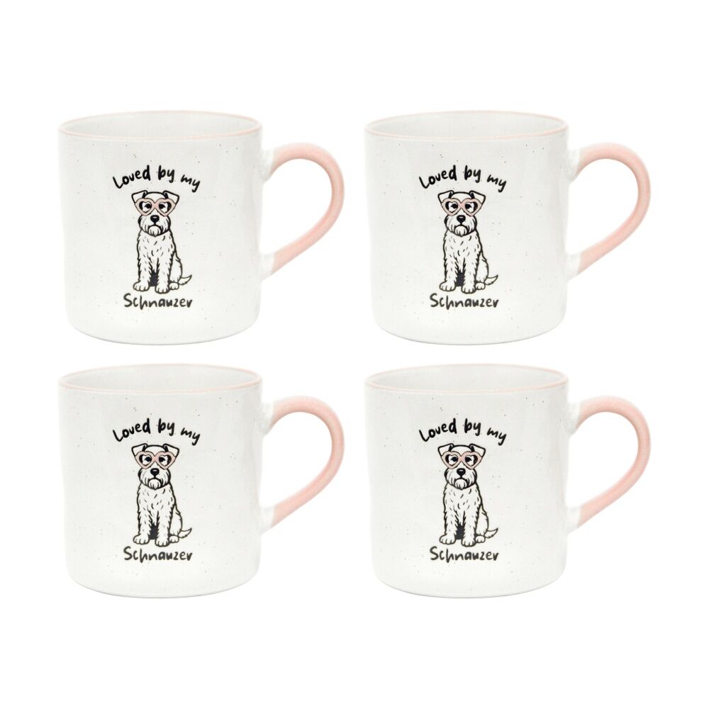 4PK Loved By My Pet Mugs Schnauzer Ceramic Drinking Mug Kitchenware 380ml