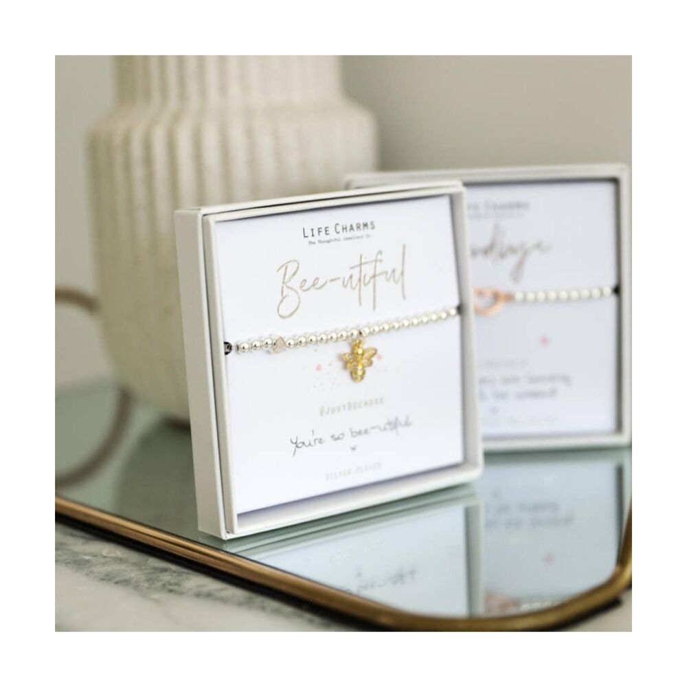 2PK Life Charms Just Because Bee-utiful Bracelet Silver Gold 17.5cm