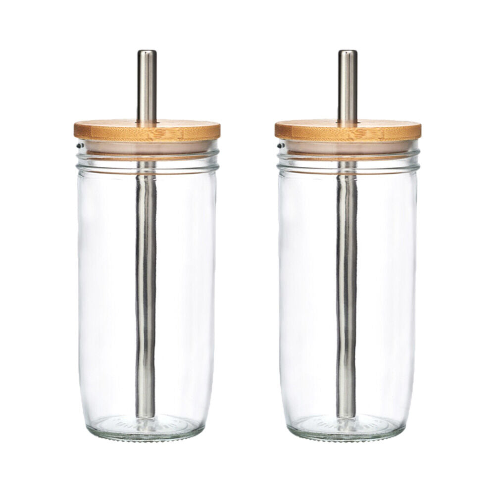 2PK La Cafeti re Glass Bubble Tea Tumbler W/ Stainless Steel Straw & Brush 650mL