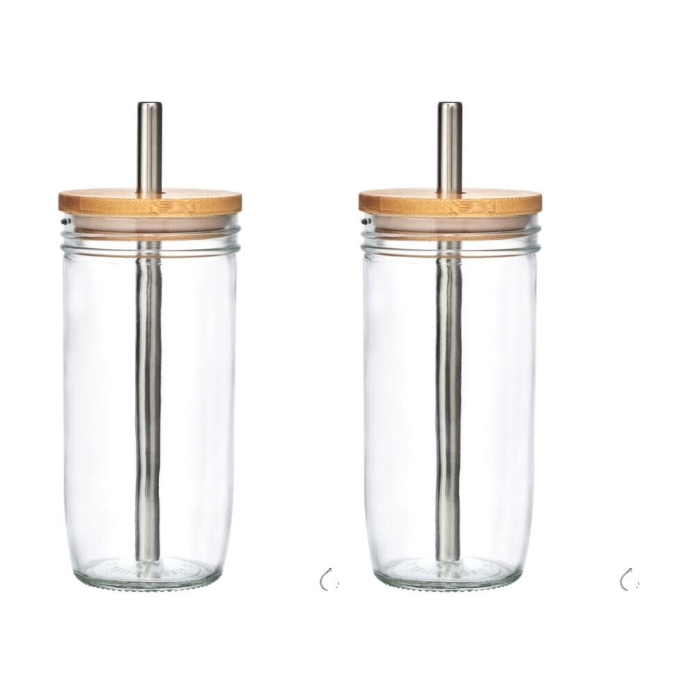 2PK La Cafeti re Glass Bubble Tea Tumbler W/ Stainless Steel Straw & Brush 650mL