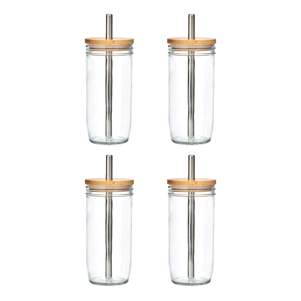 4PK La Cafeti re Glass Bubble Tea Tumbler W/ Stainless Steel Straw & Brush 650mL