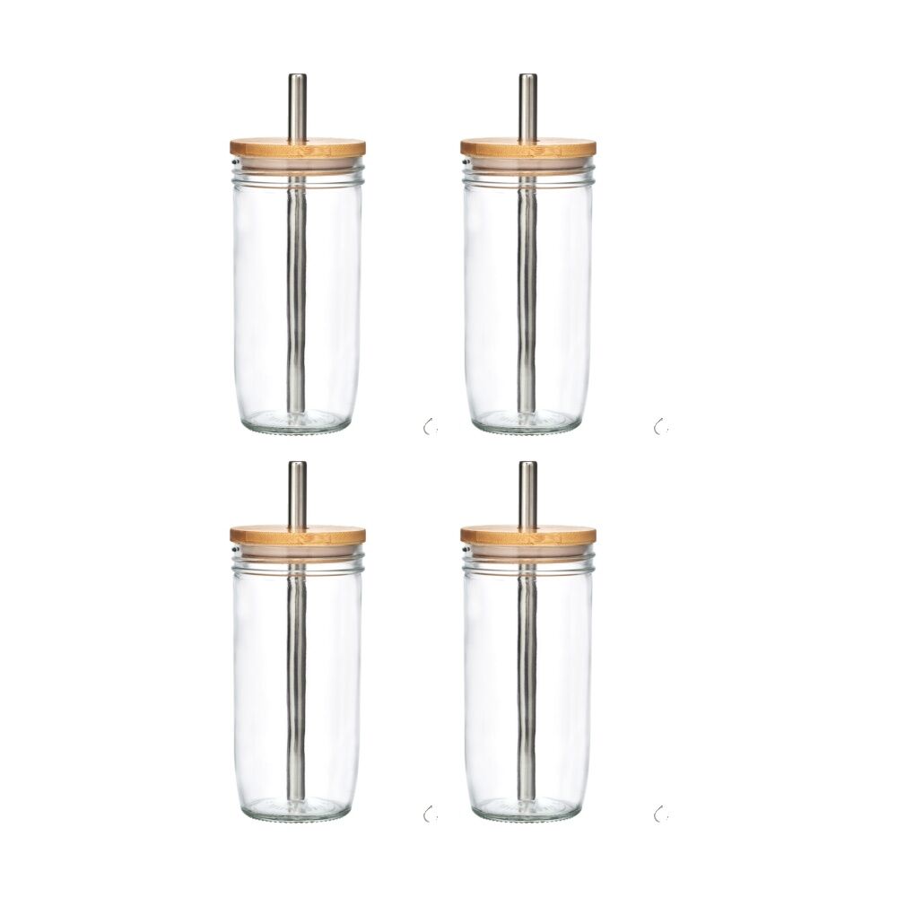 4PK La Cafeti re Glass Bubble Tea Tumbler W/ Stainless Steel Straw & Brush 650mL
