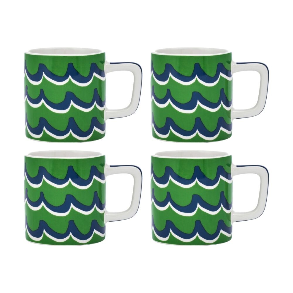4PK La Cafetiere Ceramic Espresso Drinking Mug Cup Green Cyan Tides 120ml