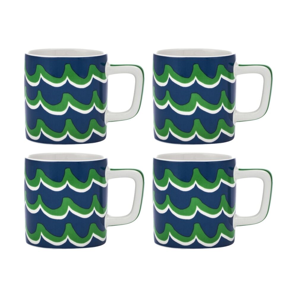 4PK La Cafetiere Ceramic Espresso Drinking Mug Cup Blue Cyan Tides 120ml