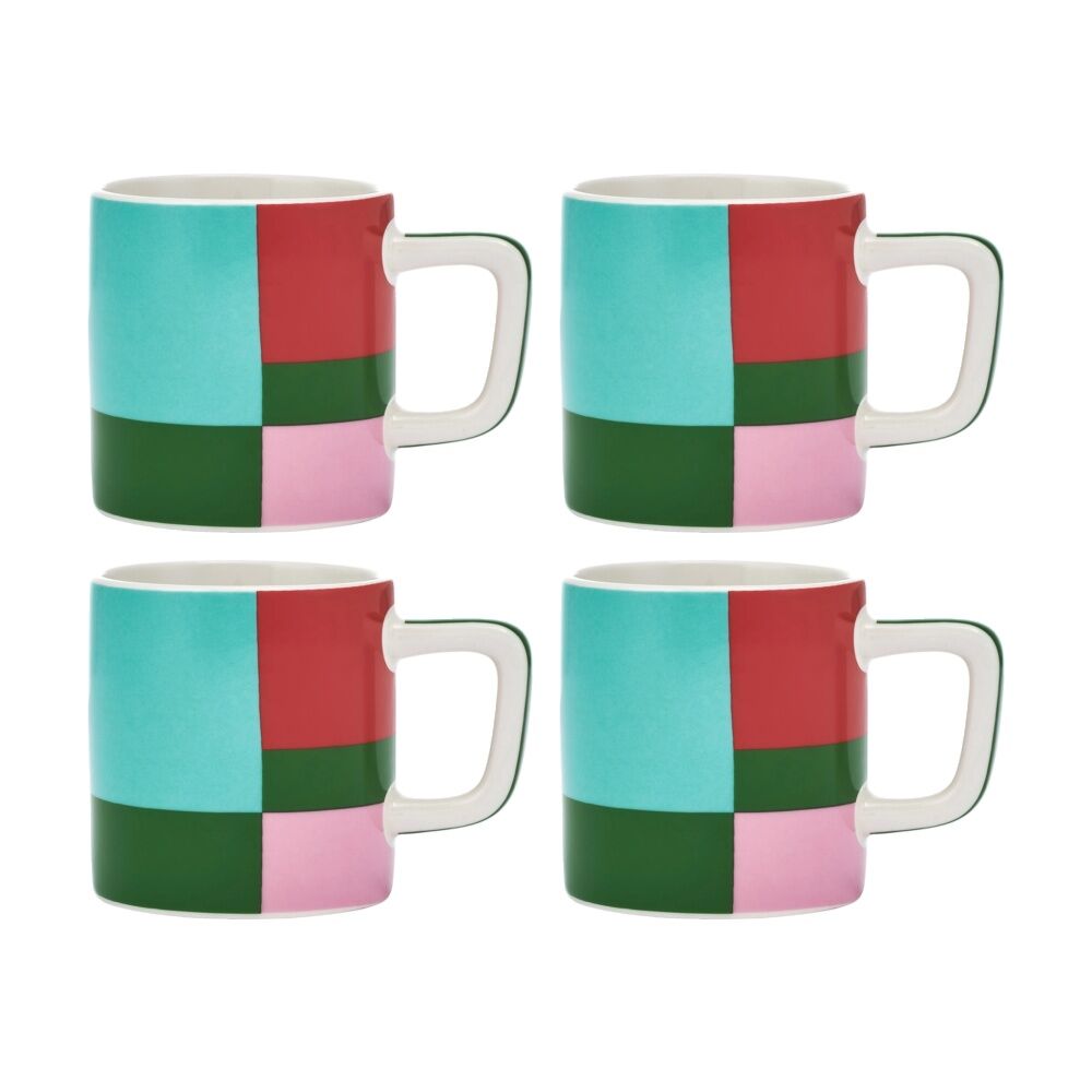 4PK La Cafetiere Ceramic Espresso Cup Utopian Lines Drinking Mug Green 120ml