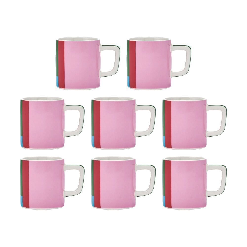 8PK La Cafetiere Ceramic Espresso Cup Utopian Lines Drinking Coffee Mug Pink/Red