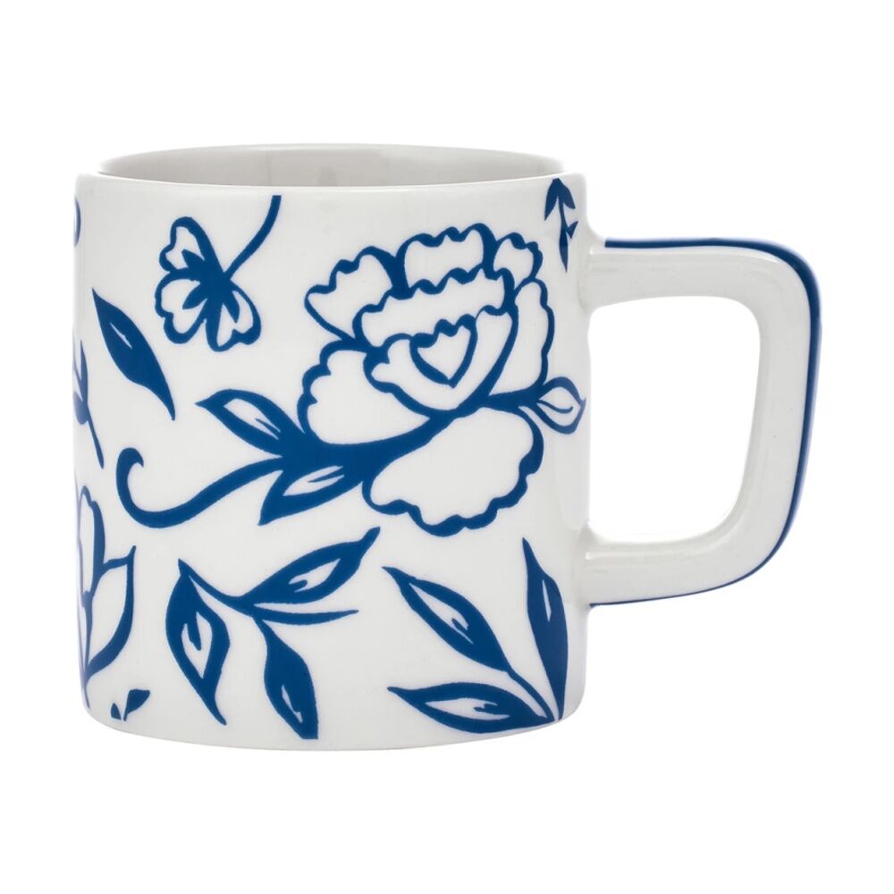 4PK La Cafetiere Blu Fiorato Floral Pattern Ceramic Espresso Cup Mug White 120ml