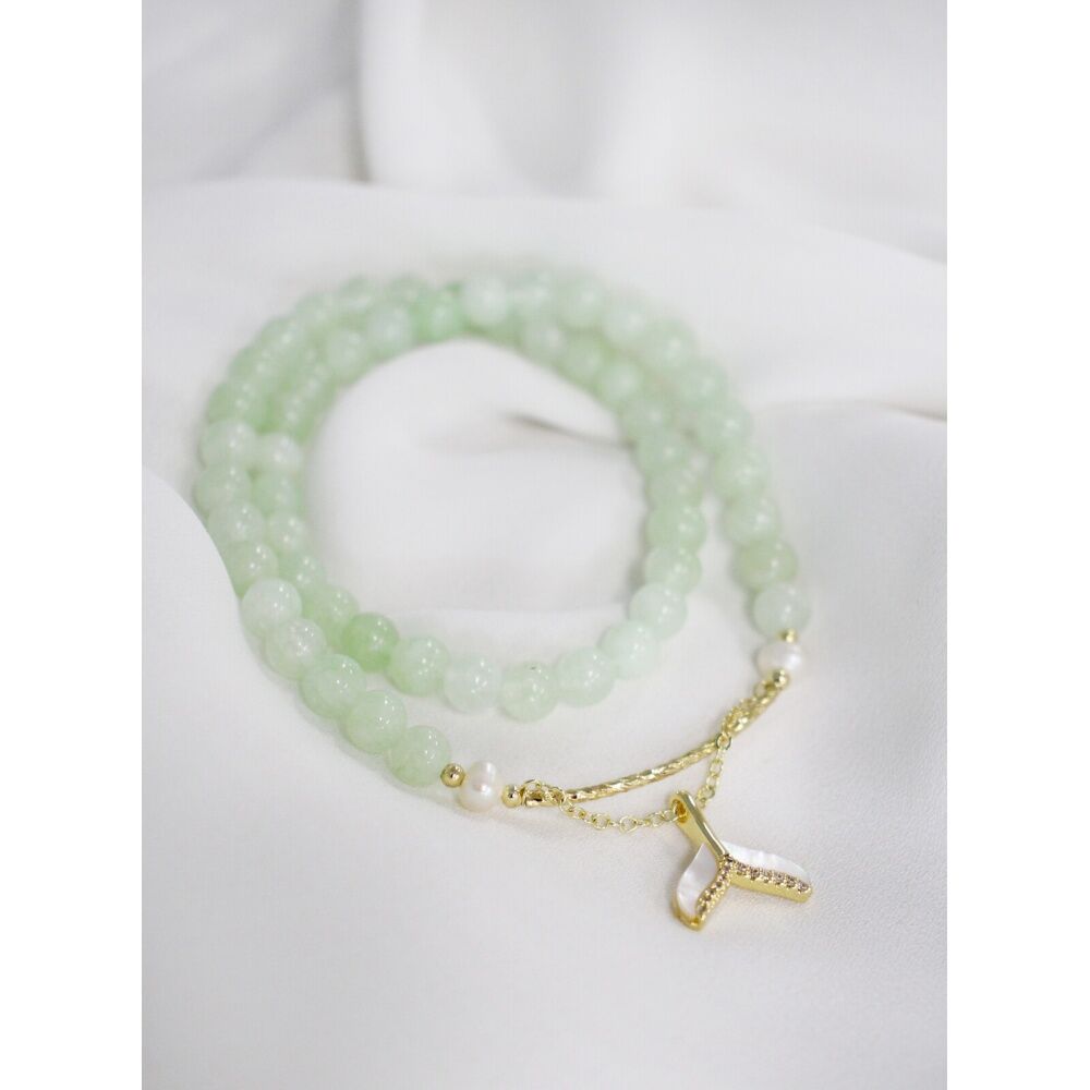 LVD 35cm Pearl Beaded Bracelet Wrist Jewellery Accessory Green Jade