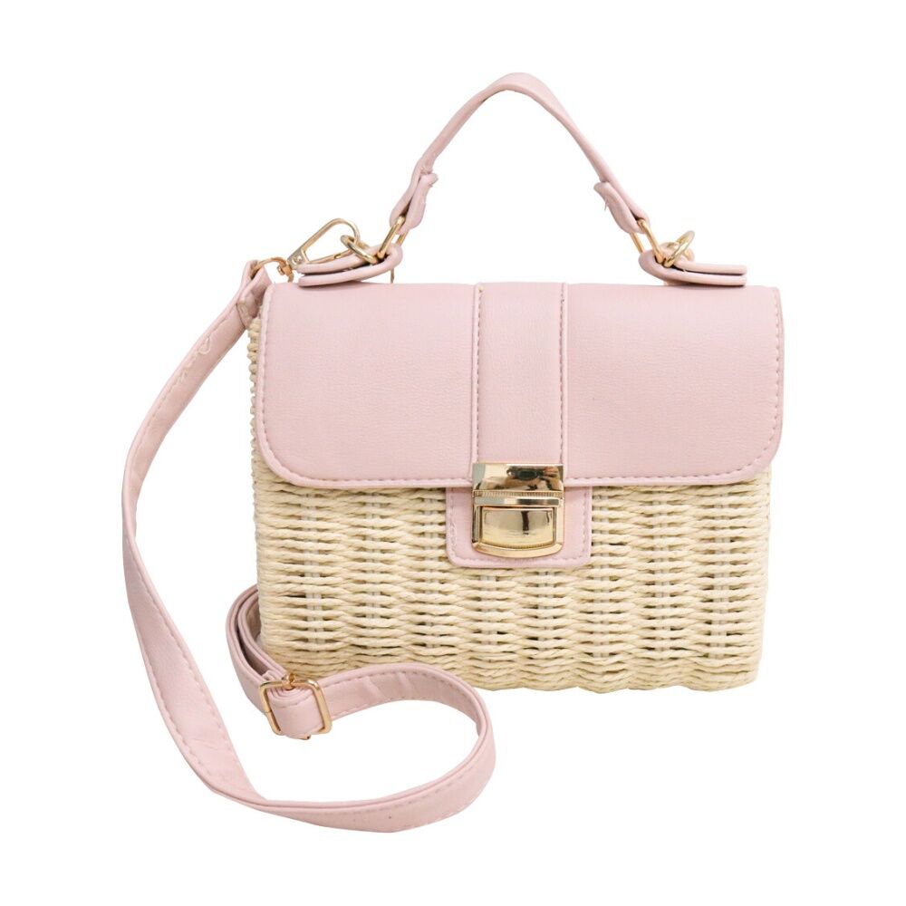LVD Womens Blush Pink Clementine Woven Handbag W/ Strap 20x15cm