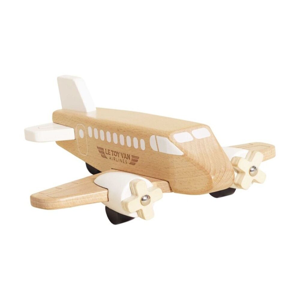 Le Toy Van Wooden Plane Natural Wood White Accents Spinning Propellers