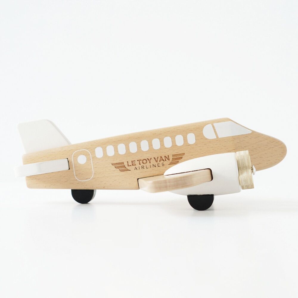 Le Toy Van Wooden Plane Natural Wood White Accents Spinning Propellers