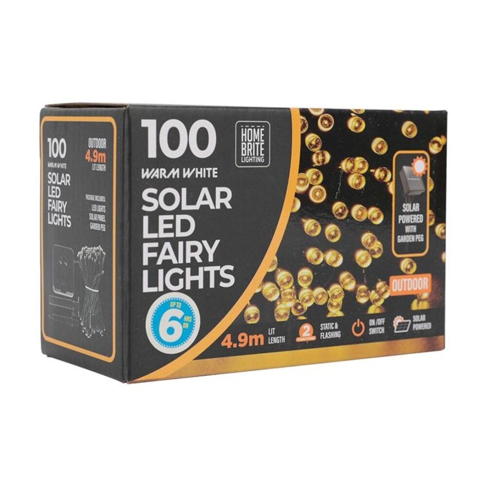 3x 100pc Home Brite Outdoor LED Solar Fairy String Lights 4.9 Metres Warm White