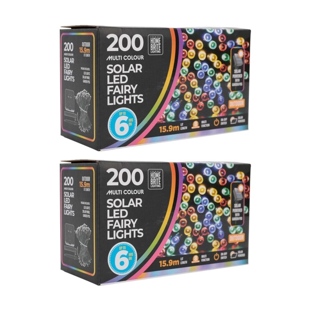 2x 200pc Home Brite Outdoor LED Solar Fairy String Lights 15.9M Multi Colour