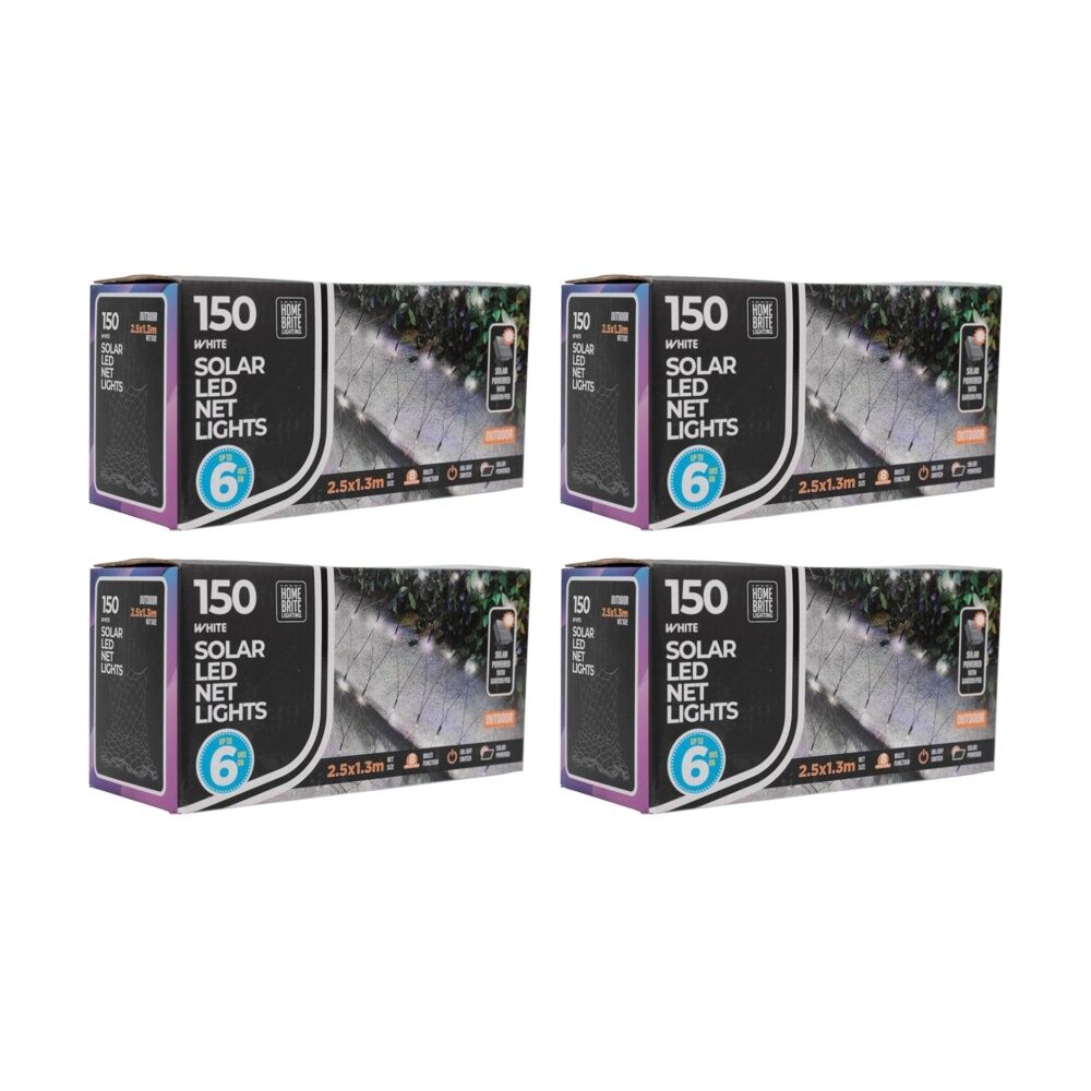 4x 150pc Home Brite Outdoor LED Solar Net String Lights 2.5x1.3m White